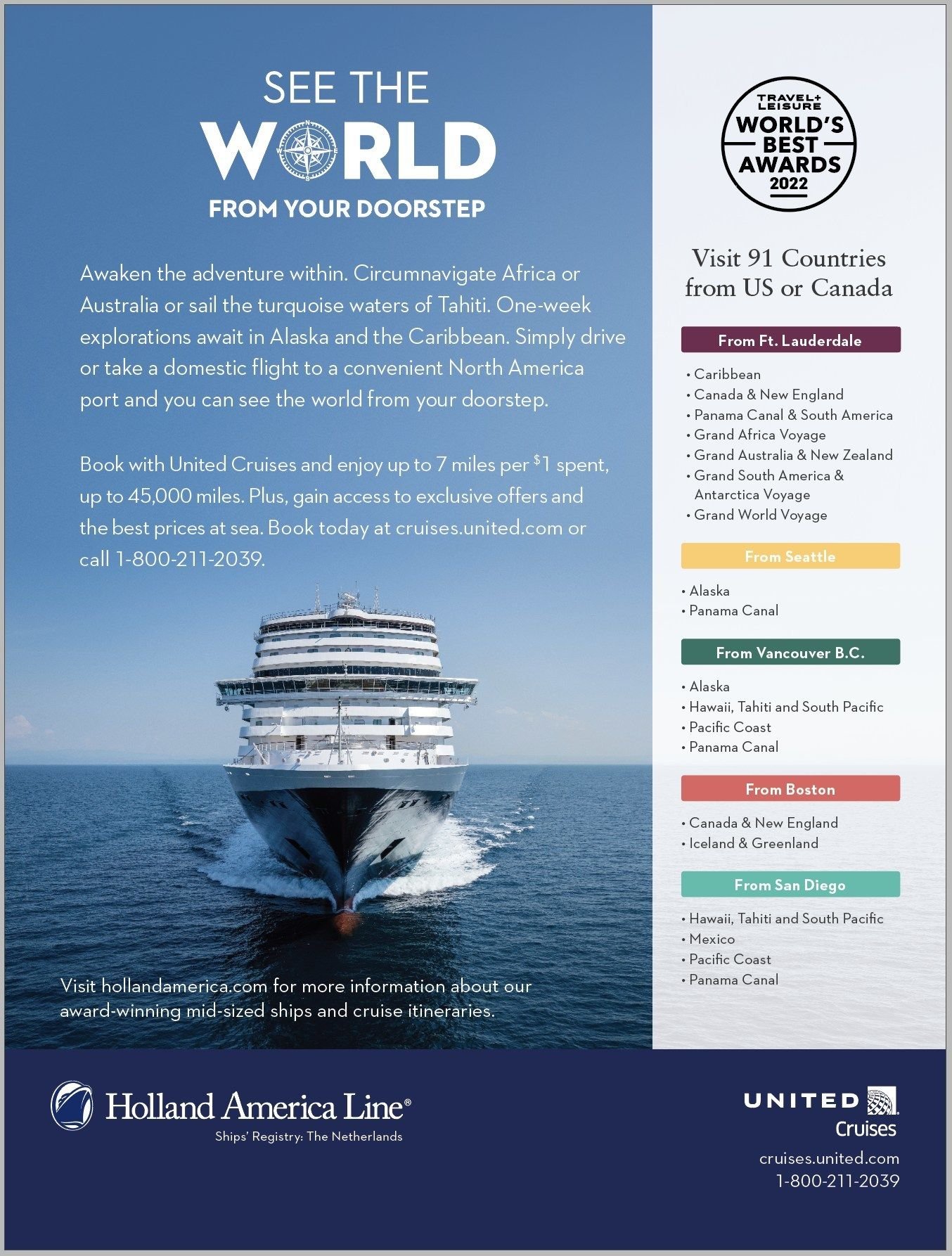 Holland America Line launches “See the World from Your Doorstep” campaign